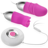 DVOJITÝ MASTURBÁTOR VAGÍNY A KLITORISU JAKO PENIS + MASAŽÉR S JAZÝČKEM ŠVESTKOVÁ BARVA- 78361202 - 2