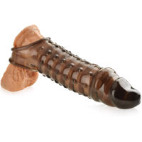 PEVNÝ EREKČNÍ NÁVLEK NA PENIS A VARLATA - PRODLOUŽENÍ O 2 CM - STIMULACE PENISU A VAGÍNY PRŮHLEDNĚ TMAVÝ - 73082236 - 2