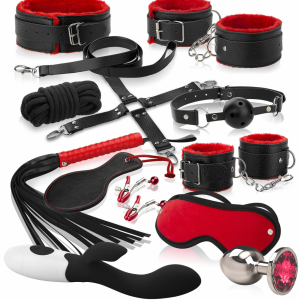 Sada pro páry: BDSM doplňky, vibrátor s výstupky, anální kolík s krystalkem - 79854253