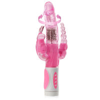 PRETTY BUNNY – GELOVÝ ROTAČNÍ VIBRÁTOR SE STIMULÁTORY ANÁLU A KLITORISU  RŮŽOVÁ– 86788202 - 3
