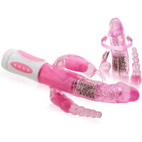 PRETTY BUNNY – GELOVÝ ROTAČNÍ VIBRÁTOR SE STIMULÁTORY ANÁLU A KLITORISU  RŮŽOVÁ– 86788202 - 4