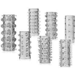 Sada 7 stimulačních návleků s výstupky na penis - 89617745