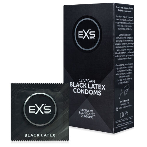 Kondomy z černého latexu EXS BLACK LATEX 12 ks - 78496749