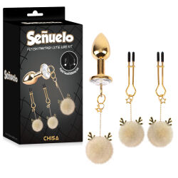 Anální sada s bílým bambulovým kolíkem + svorky na bradavky - 74154152