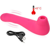 SACÍ MASAŽÉR NA KLITORIS - VIBRÁTOR G SPOT S FUNKCÍ OHŘEVU DO 45°C, MASTURBÁTOR 2V1 RŮŽOVÁ BARVA- 79267537 - 7