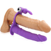 STRAP-ON S VIBRACEMI ANÁLNÍ DILDO NAVLÉKANÉ NA PENIS + KROUŽEK NA KLITORIS FIALOVÁ BARVA – 71349756 - 2